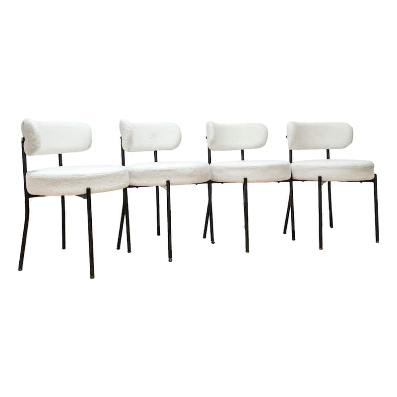 Dining Chairs Set of 4,Kitchen Dining Room Chairs,Curved Backrest Round Upholstered Boucle Dining Chair with Black Metal Legs