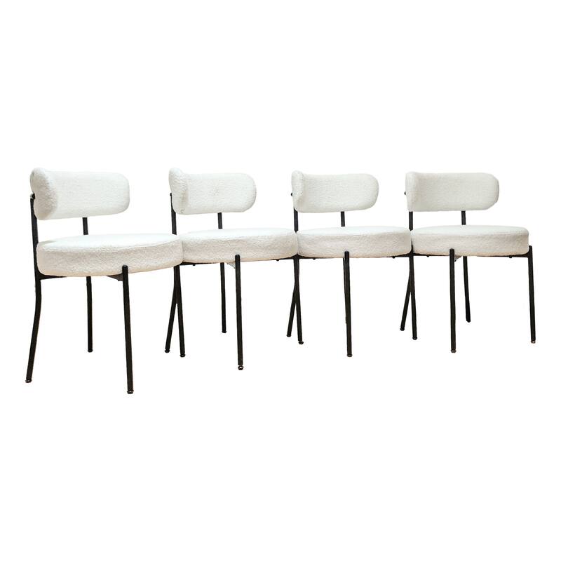 Modern White Dining Chair Set of 2 with Rotatable Foot Pad, Thickened Cushion, and Curved Backrest