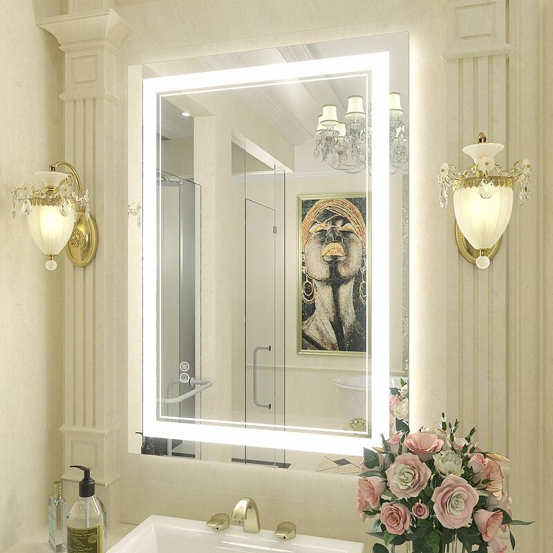 Frameless LED Lighted Anti-Fog Tempered Glass Bathroom Vanity Mirror - 20"x28" - 20"x28"