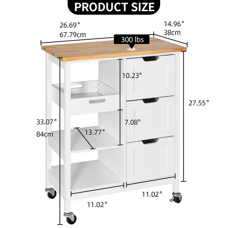 Kitchen Island Cart with Storage, Rolling Kitchen Island e on Wheels with Worktop