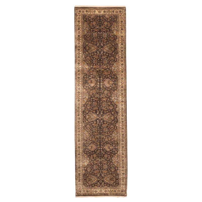 ECARPETGALLERY Hand-knotted Mirzapur Dark Brown Wool Rug - 2'8 x 9'10