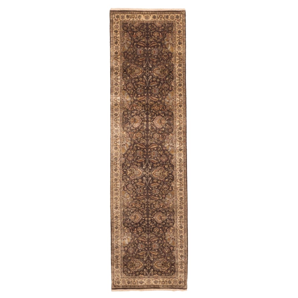 ECARPETGALLERY Hand-knotted Mirzapur Dark Brown Wool Rug - 2'8 x 9'10