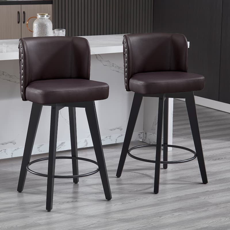 27.5" Faux Leather Upholstered Swivel Counter Height Bar Stool with Wooden Frame, Set of 1/2/3/4