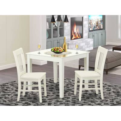 HomeStock 3-Piece Linen White Finish Solid Wood Top Dining Table Set