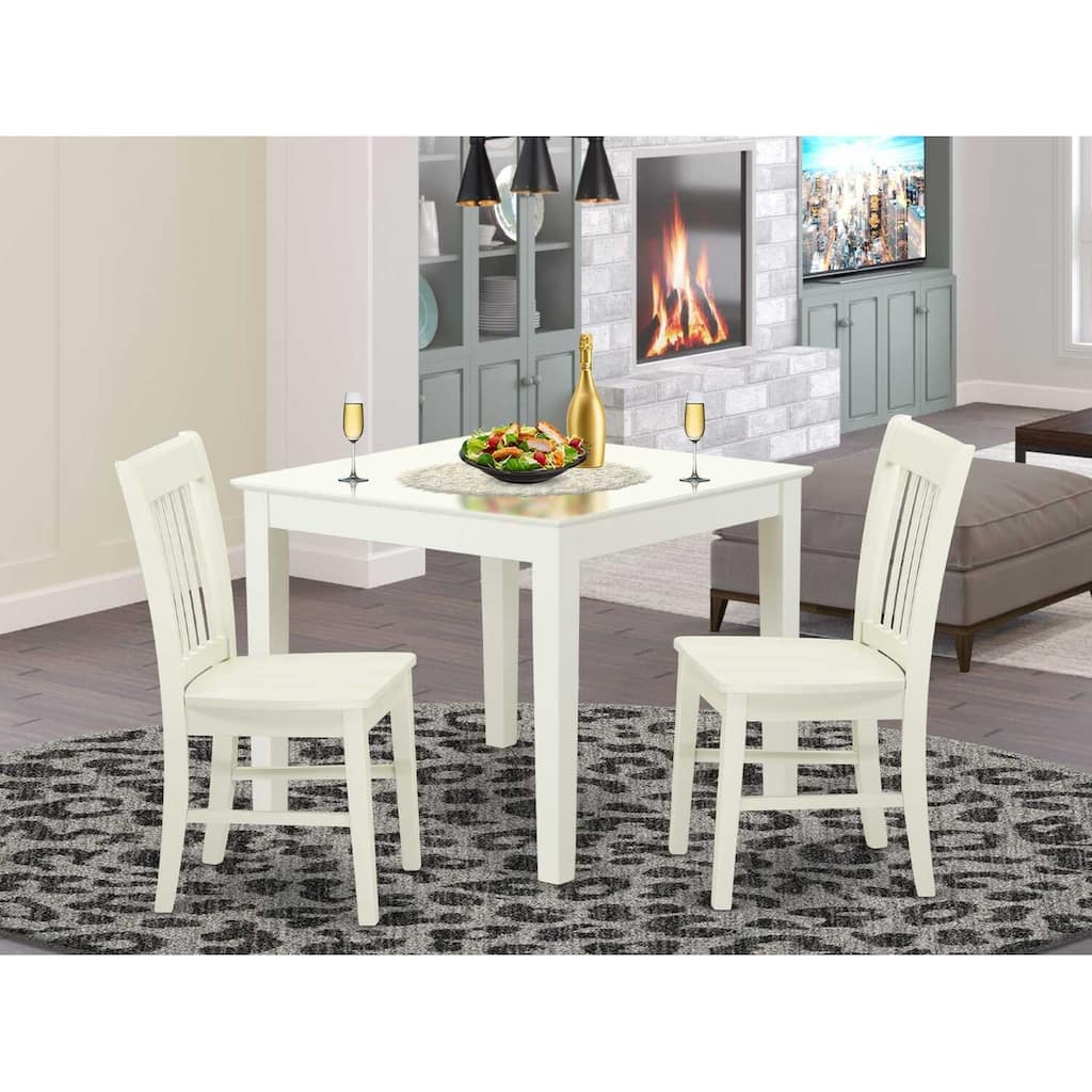 HomeStock 3-Piece Linen White Finish Solid Wood Top Dining Table Set
