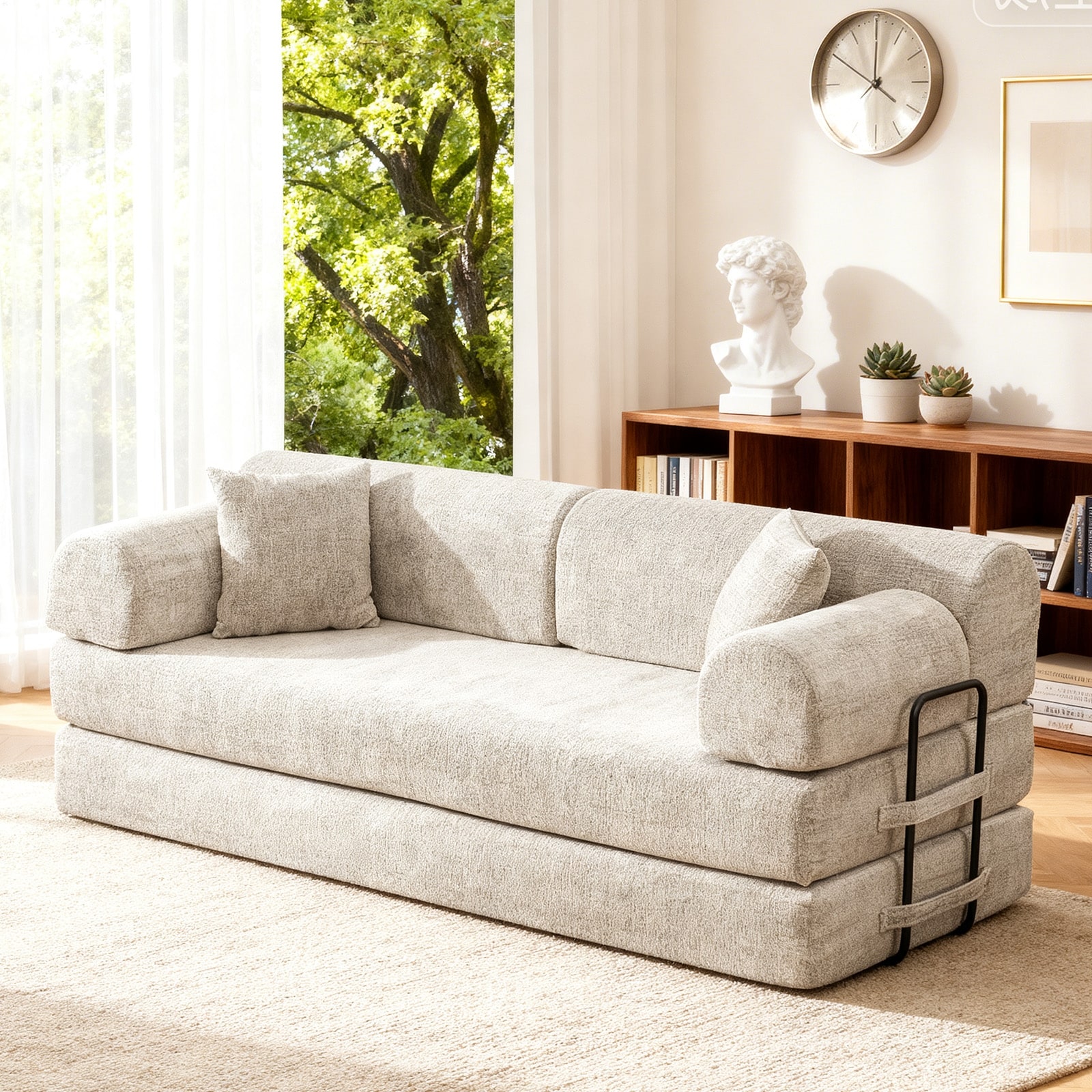 GDFStudio - Modern Versatile 78.74" Boucle Convertible Sofa Bed with Fixed Frame and Folding Design