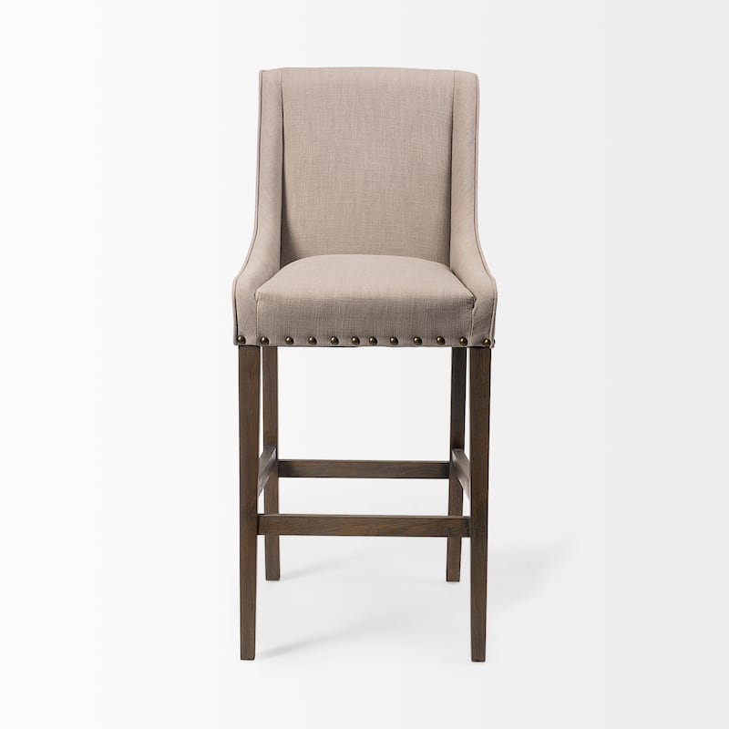 Kensington Beige Fabric Seat with Brown Solid Wood Frame Bar Stool