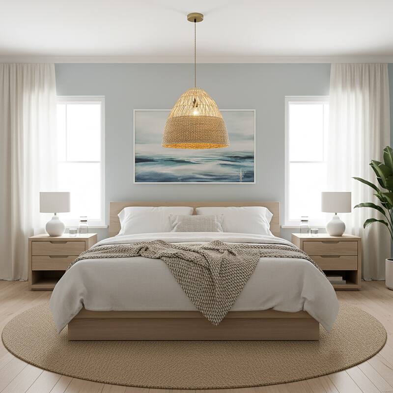 Willa 1-Light Rattan Dome Pendant, Coastal Boho - Handwoven - 20" Wide