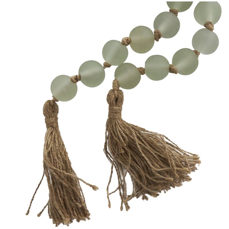 Glass Handmade Round Frosted Beaded Garland with Tassel with Knotted Brown Jute
