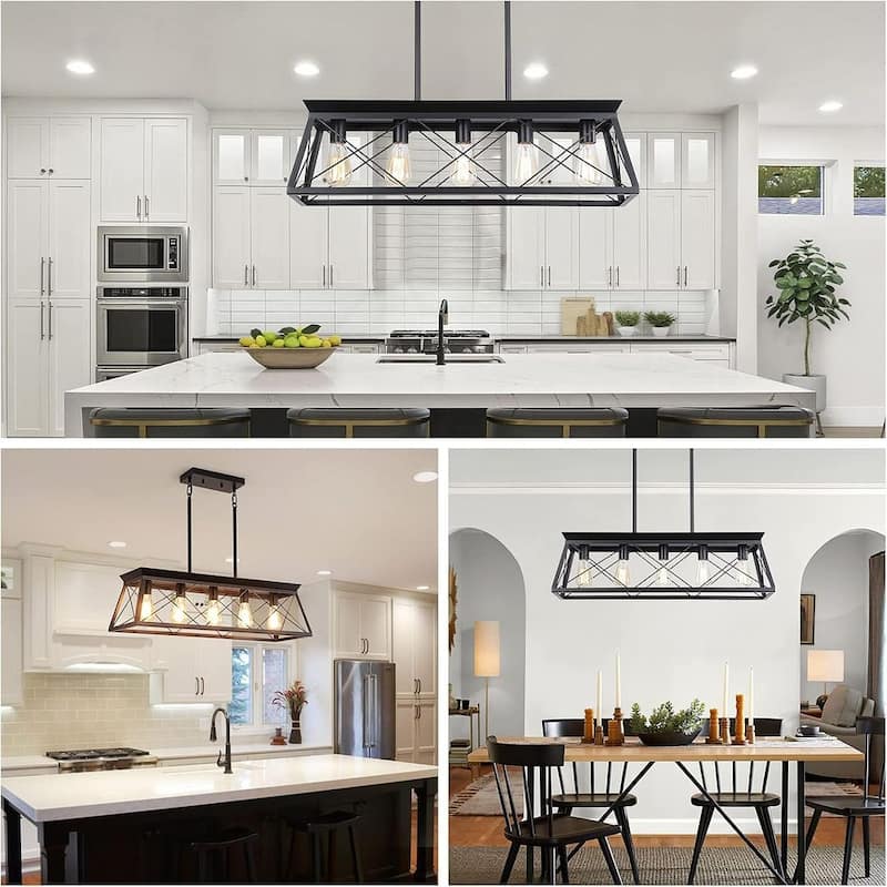 Farmhouse Restaurant 5-Light Metal Rectangular Chandelier