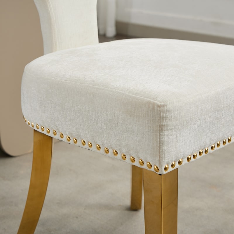 Chenille Upholstered Dining Chair Set of 2, Accent Chair with Curved Back, Kitchen Chair with Stainless Steel Plating Legs