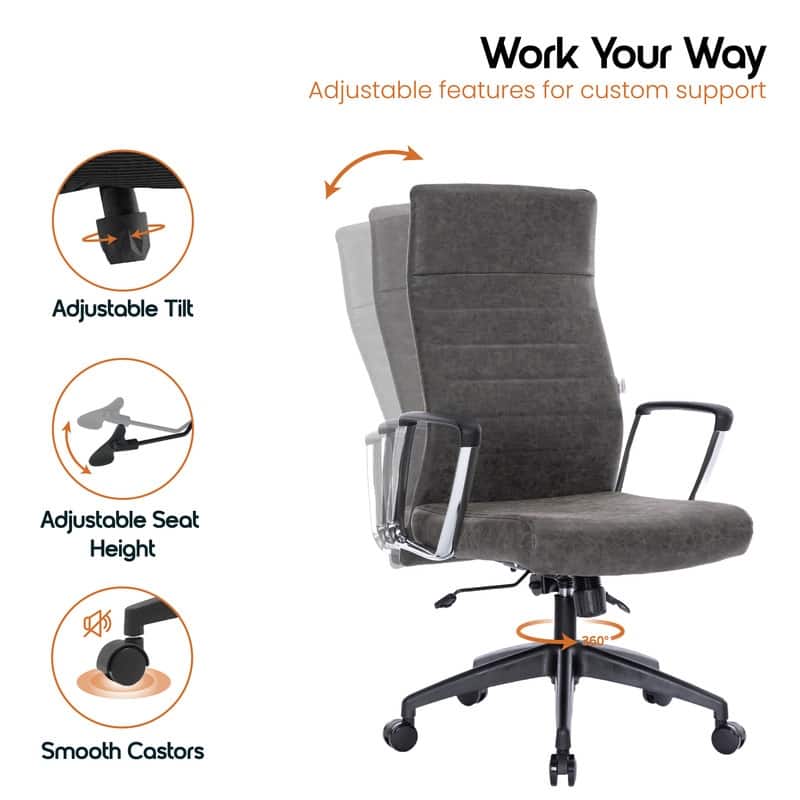 Hilton Modern High Back Ergonomic Leather Office Chair with Adjustable Height, Swivel, and Tilt for Conference or Executive Desk