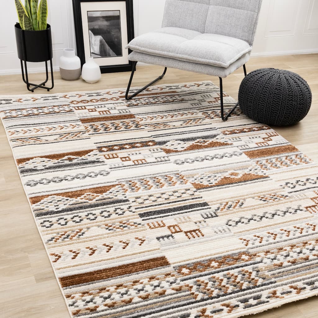Nalani Collection - Textured Soft Cream Grey Southwest Rug