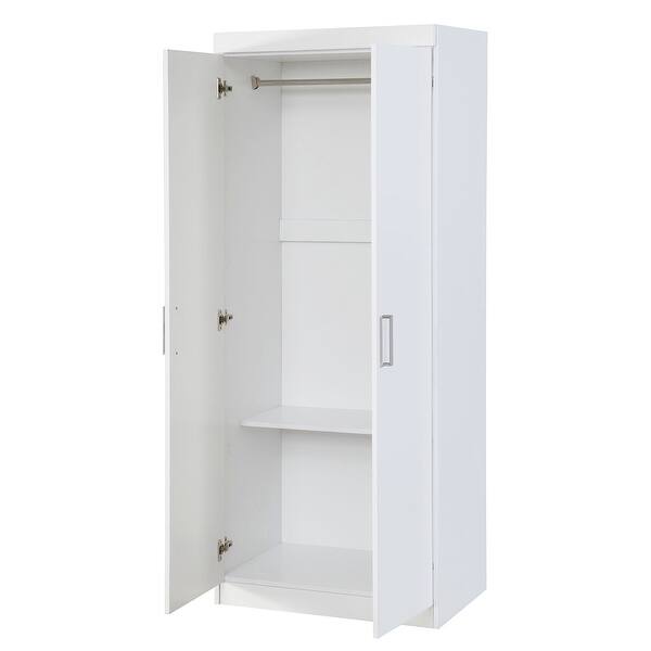 2Door White Wardrobe/Armoires with Adjustable Shelf/Hanging Rod Bed