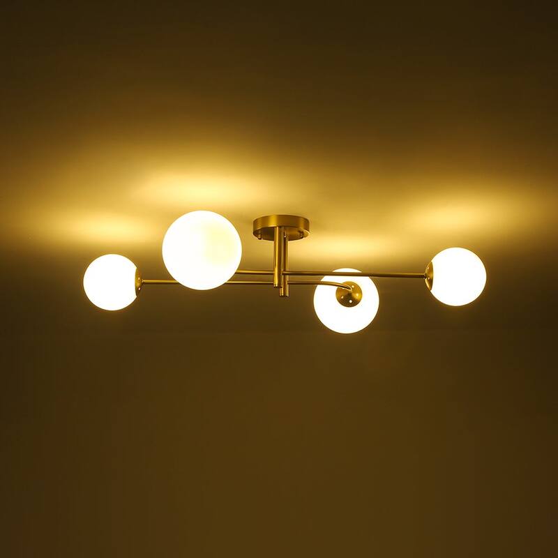 Mid-Century 4-Light Opal Glass Globe Sputnik Semi Flush Mount