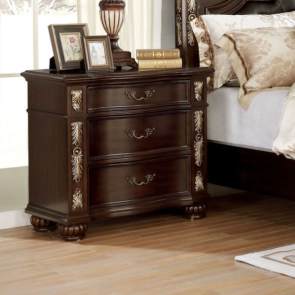 Urex Traditional Brown Cherry Wood 3 Drawer Nightstand with USBs