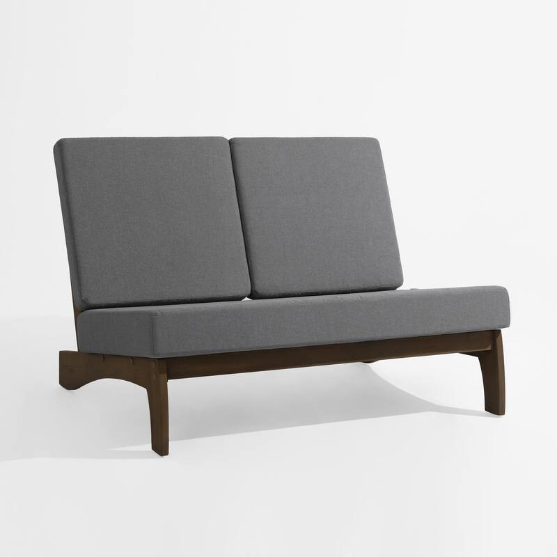 4Piece Wood Outdoor Loveseat Chair Conversation Set with Table Cushion