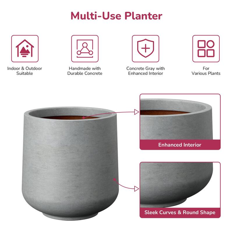 Upgraded Interior Concrete Tall Round Planter for Outdoor Indoor