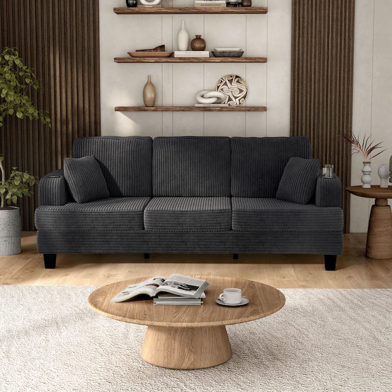 Furniture of America Xenia Modern Chenille Sofa with Cup Holders and USB Ports