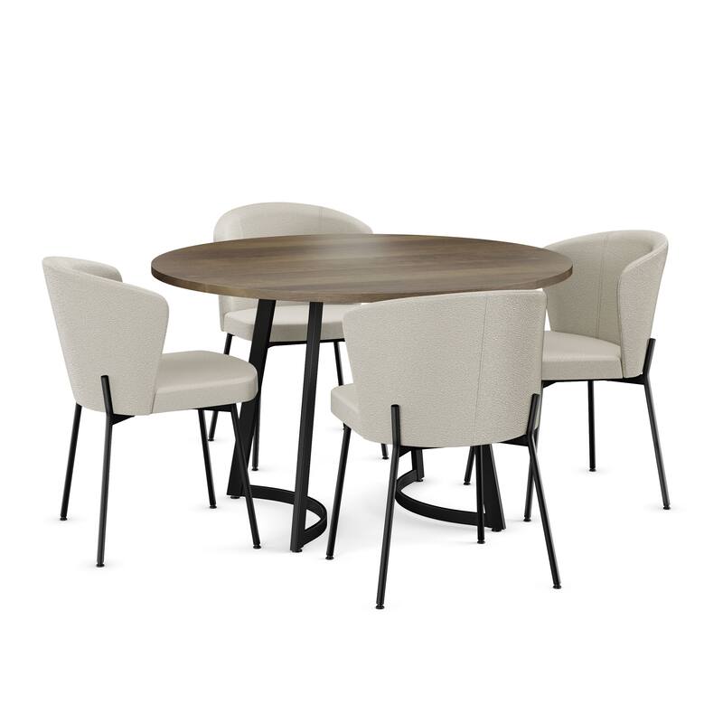 Amisco Joelle Solid Wood Table and Camilla Chairs 5-Pieces Dining Set - Beige Wood Top/ Cream Polyester / Black Metal