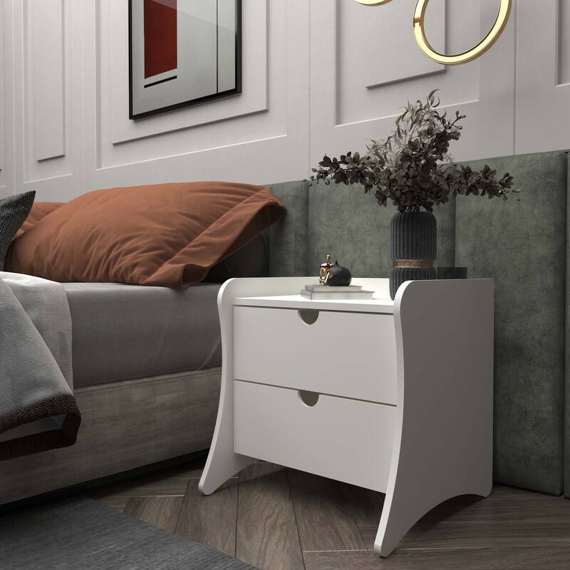 20-Inch White Nightstand with 2 Drawers, Mid-Century Modern Design for Bedroom