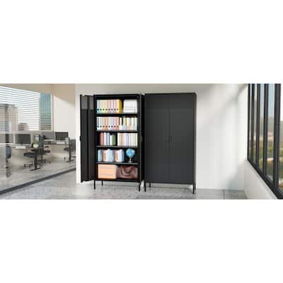 71 inches high metal storage locker with 4 adjustable shelves and 5 tiers, suitable for homes and offices.(black)