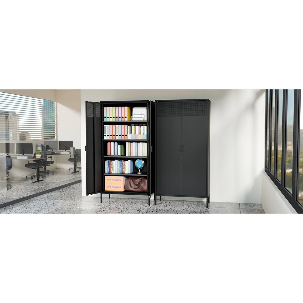 71 inches high metal storage locker with 4 adjustable shelves and 5 tiers, suitable for homes and offices.(black)