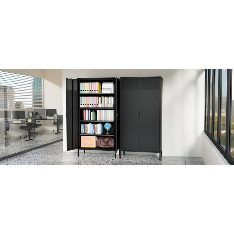 Sideboard Cabinet with Non-Slip Adjustable Feet, Metal Pantry Cabinet with Magnetic Doors & Adjustable Shelves