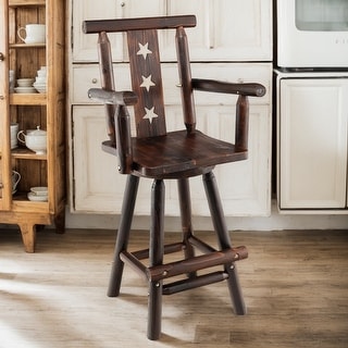 Indoor/Outdoor Rustic Wood Bar Stool with Decorative Star Backrest ...