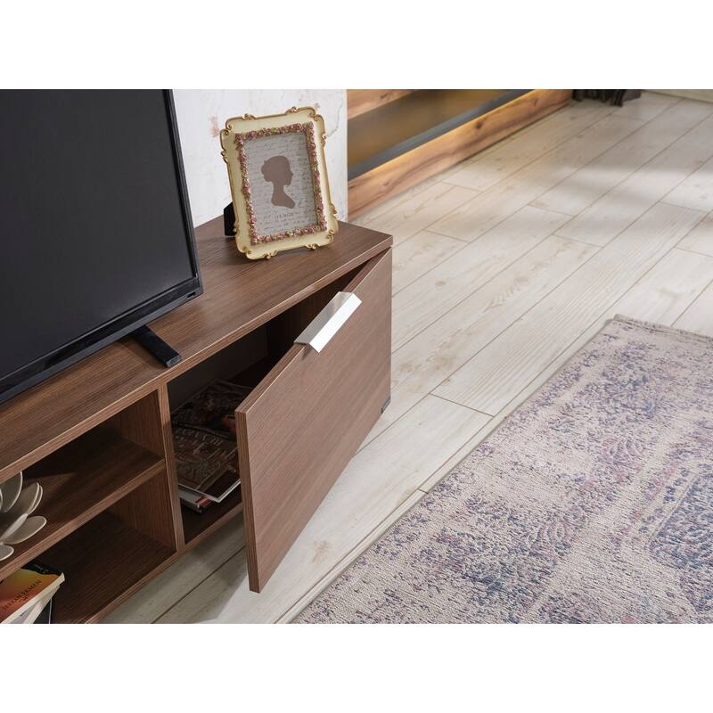 FurnisHome Store Luxia Mid Century Modern Tv Stand 2 Sliding Door Cabinet 2 Shelves 67 inch Tv Uni, White