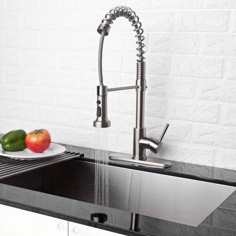 Single-Handle Pull-Out Sprayer Kitchen Faucet in Brushed Nickel - Faucet Height :19.25" Spout Height :9.28"