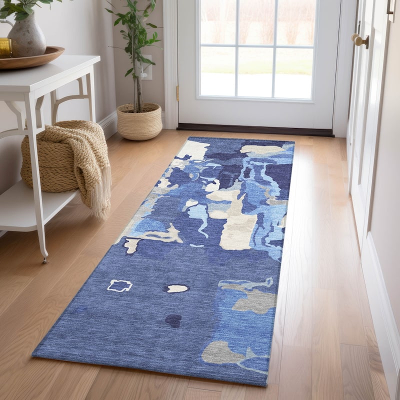 Machine Washable Indoor/ Outdoor Abstract Glam Chantille Rug - Navy - 2'3" x 7'6"