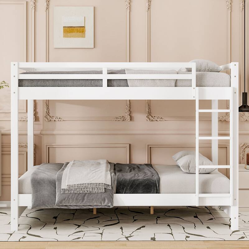 Queen over Queen Size Bunk Bed with Ladder and Guardrail, Modern Wood Bed Frame with/without Trundle Optional