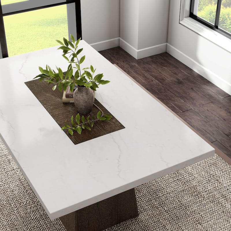 Furniture of America Evangeline Modern Dark Walnut 70-inch Genuine Marble Top Dining Table
