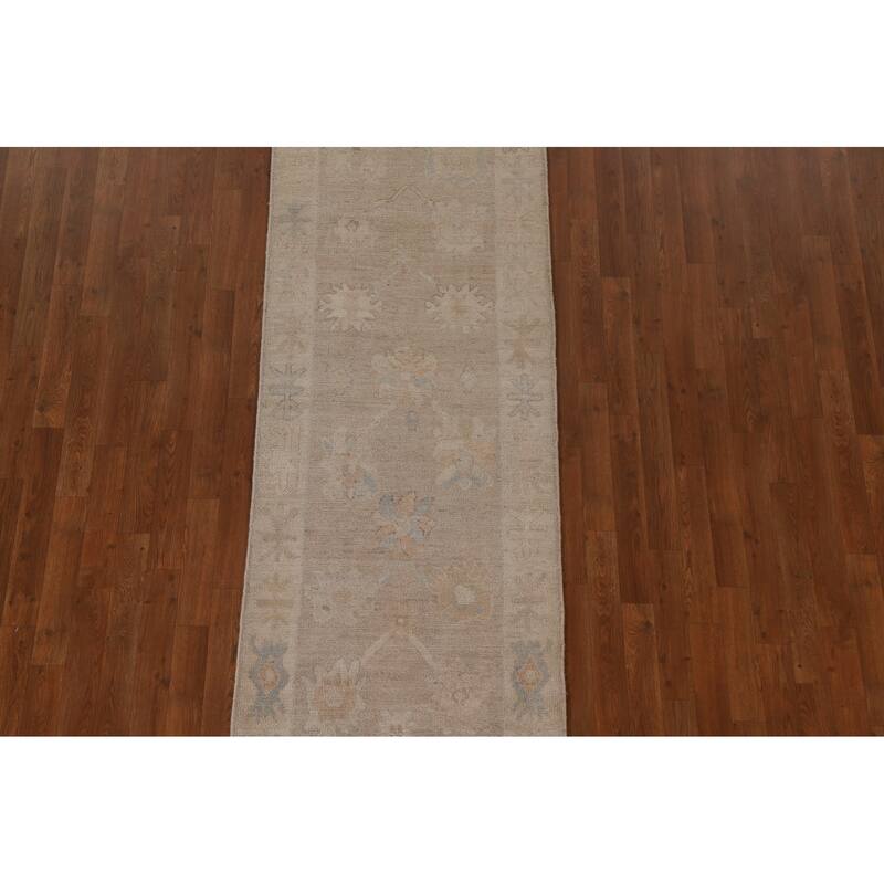 Floral Oushak Turkish Runner Rug Hand-knotted Oriental Wool Carpet - 2'8"x 9'0"