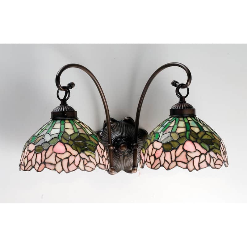 Meyda Tiffany Cabbage Rose 8" Wide 2 Light Double Sconce with Stained - Mahogany Bronze