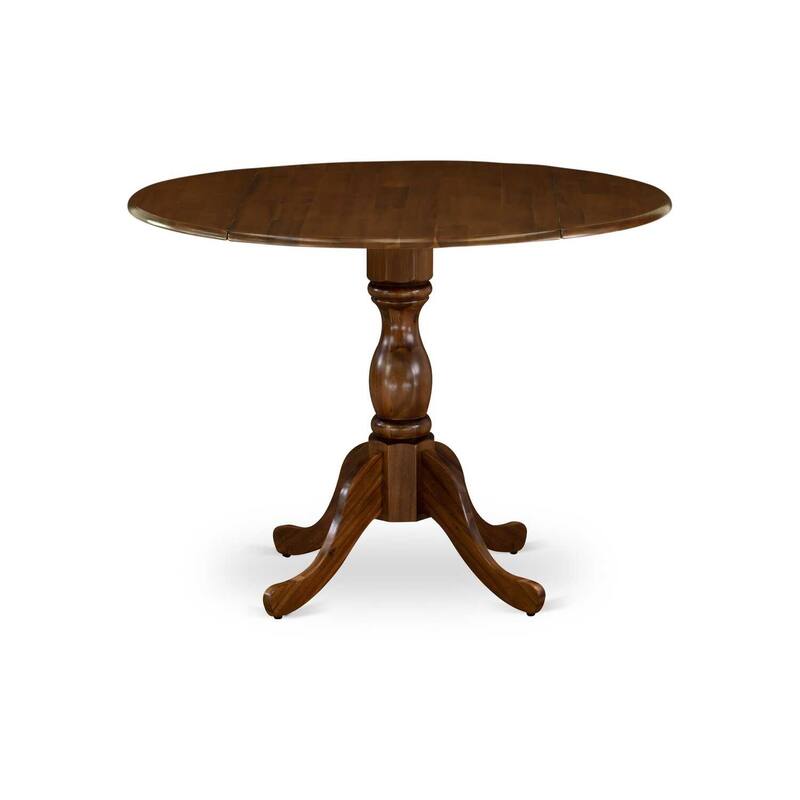 HomeStock 5-Piece Antique Walnut Finish Solid Wood Top Dining Table with 4 Parson Chair with Drop Leaf Lattice Back