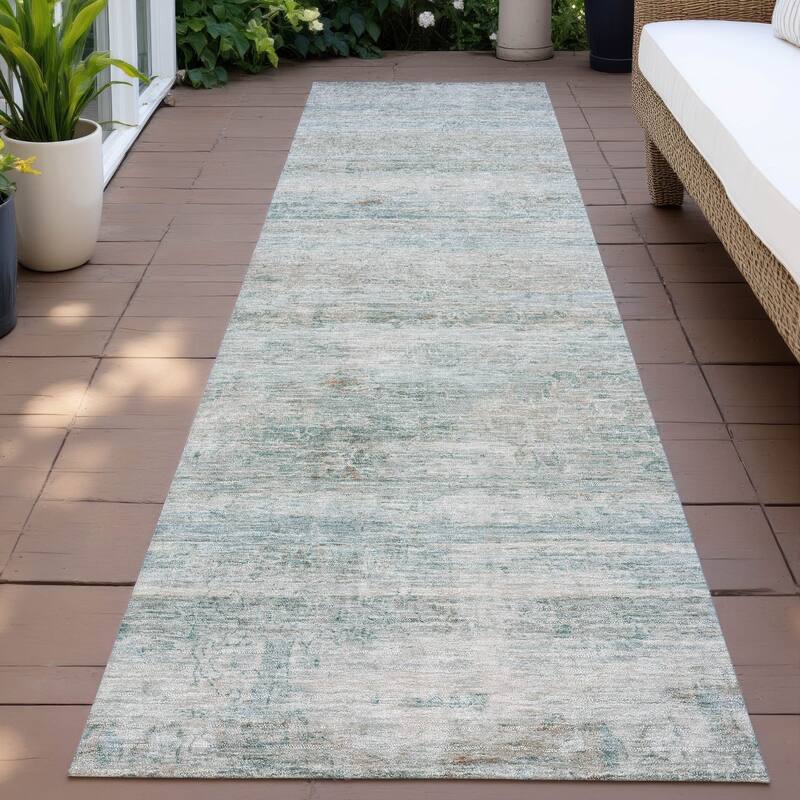 Machine Washable Indoor/Outdoor Watercolor Ombre Chantille Rug - Aqua - 2'3" x 7'6"