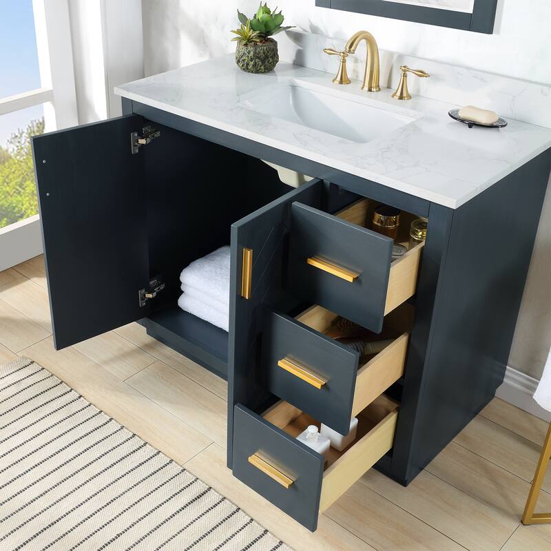 Altair Gazsi Bathroom Vanity with Composite Stone Countertop without Mirror
