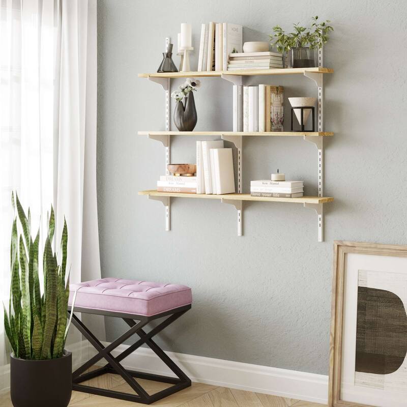 Wallniture Turin 36" Floating Wall Shelf with Adjustable Brackets, Rustic Shelves, Wall Mounted, Boho Decor, Wood, Tier Options - 3 Boards - 3 Tier