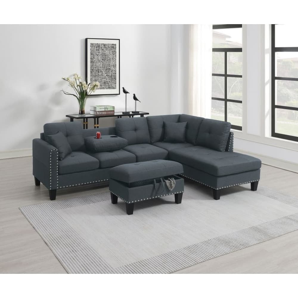 Living Room Furniture 3-PCS Sectional Sofa Set LAF Sofa RAF Chaise And Storage Ottoman