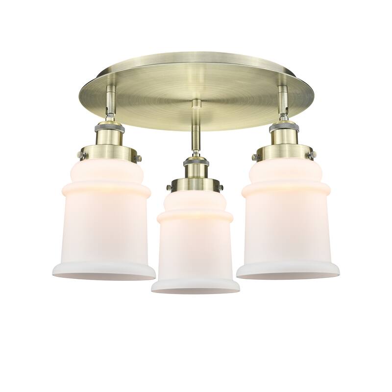 Innovations Lighting Canton - 3 Light 18" Flush Mount - Antique Brass/Matte White