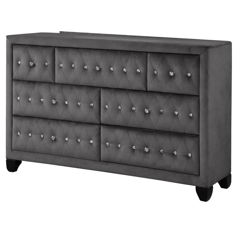 Sophia Crystal Tufted 7-Drawer Dresser finished with Velvet Fabric / Wood