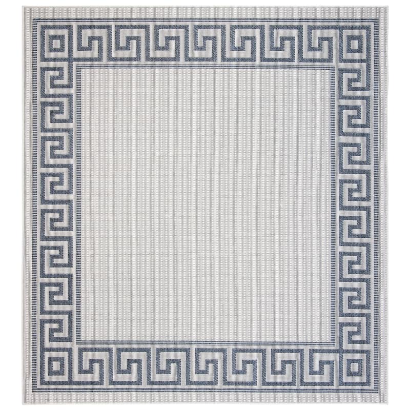 SAFAVIEH Bermuda Washable Floresha Indoor/ Outdoor Waterproof Rug - 8' Square - Ivory/Blue