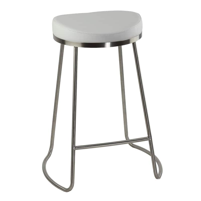 Cortesi Home Bianco Backless Counter Height Stools in Brushed Stainless Steel, Set of 2, White