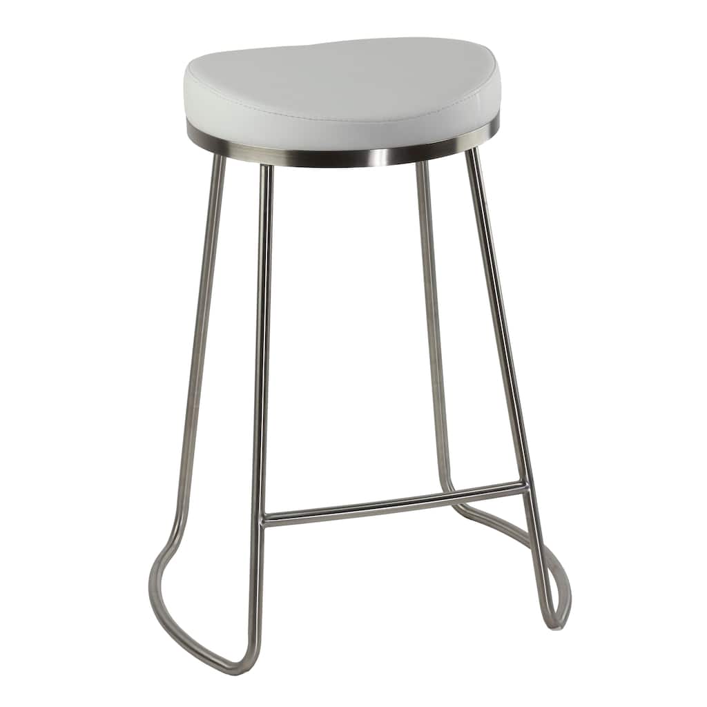 Cortesi Home Bianco Backless Counter Height Stools in Brushed Stainless Steel, Set of 2, White