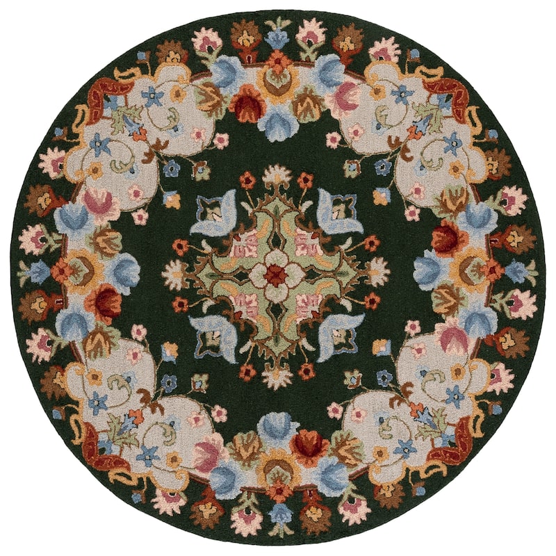SAFAVIEH Handmade Chelsea Malfridur French Country Floral Wool Rug - 6' Round - Green/Grey