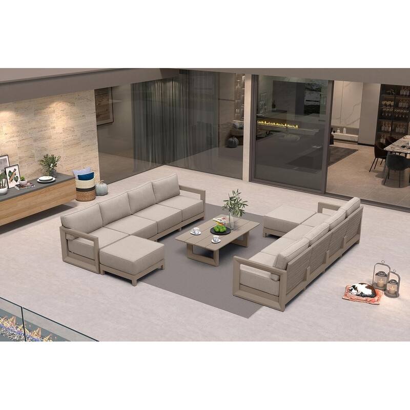PURPLE LEAF Caesar Khaki Sofas Sectionals 4-18 Piece with 9.6" Thick Cushion for Yard Porch Deck Outdoor Patio Conversation Sets - 8 Seats+2 Ottomans+1 Table - L-shaped