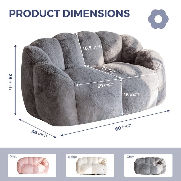 dimension image slide 1 of 3, Loveseat Floral Shaped Bean Bag Sofa