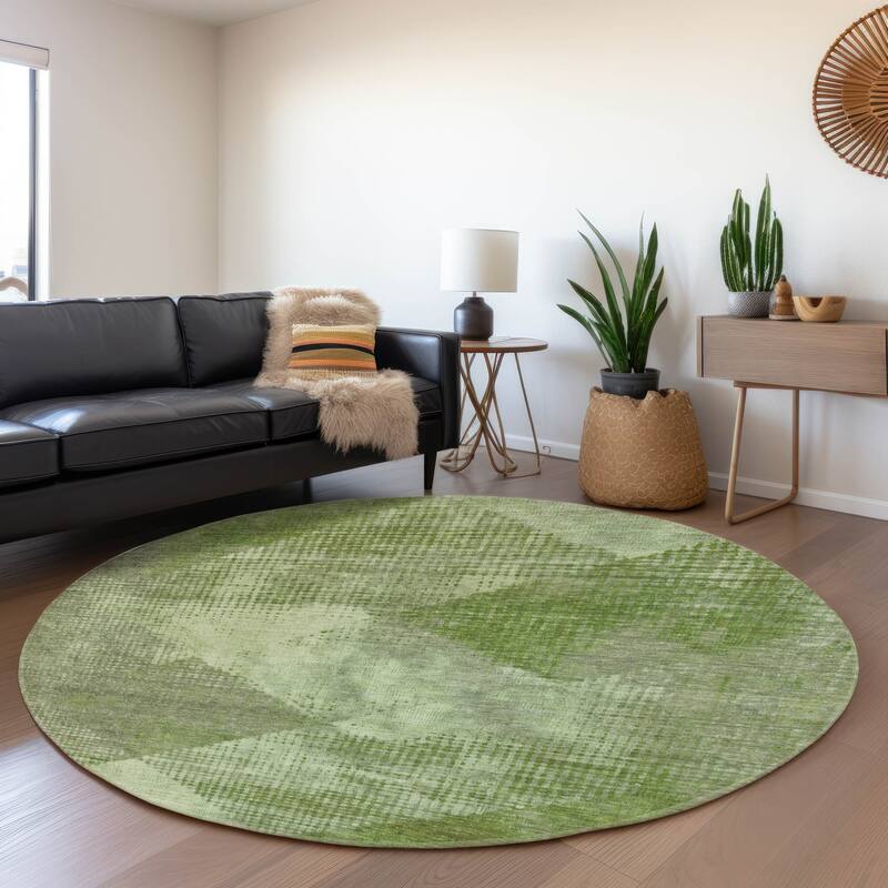 Premium Washable Super Soft Vintage Geo Mayfield Rug - Green - 8' x 8'